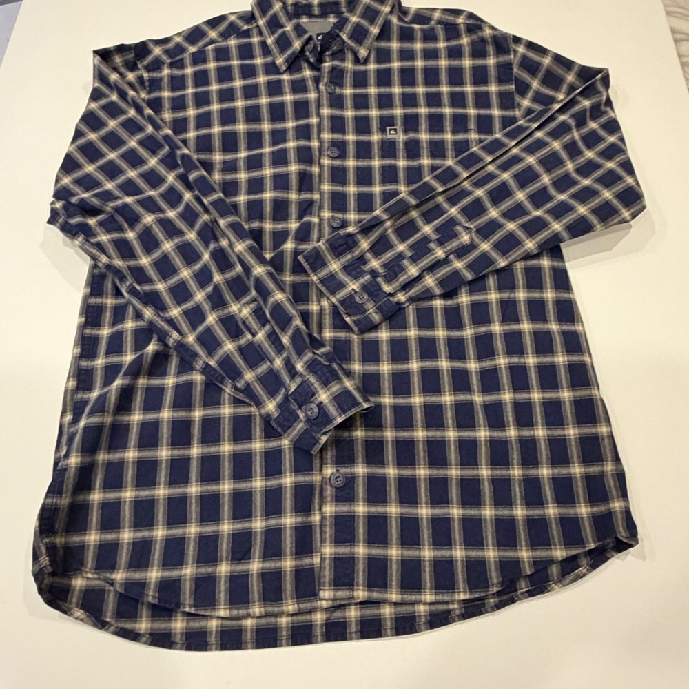 Quiksilver Men S Navy Plaid Flannel Shirt Surf Skate Grunge Button Up